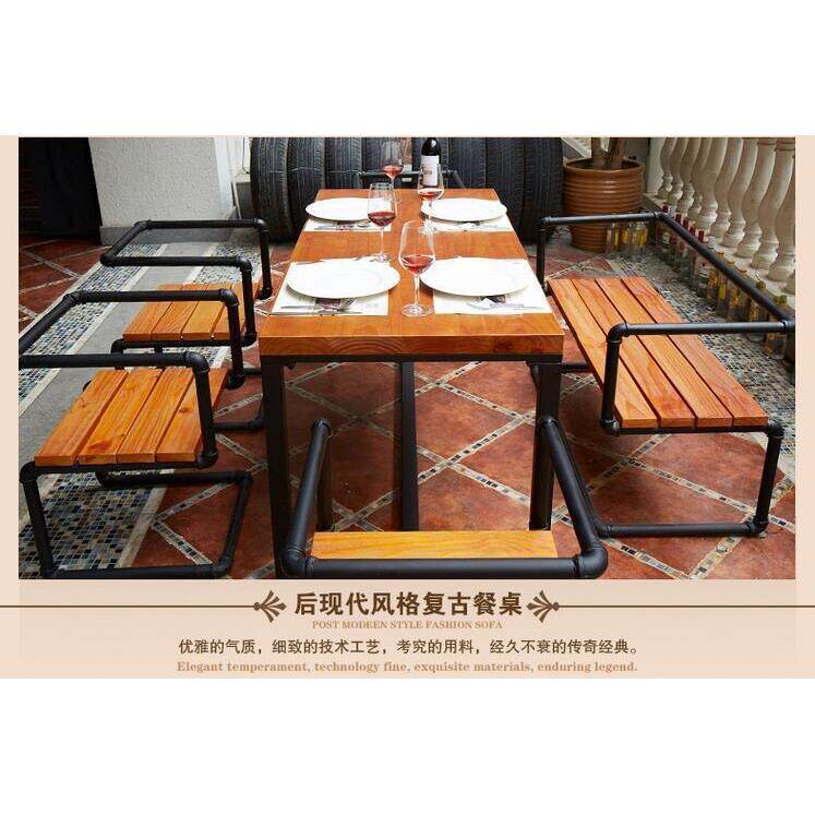 式复古做组旧实木铁艺水管餐椅桌休闲酒美吧咖啡厅卡座GJT沙发桌