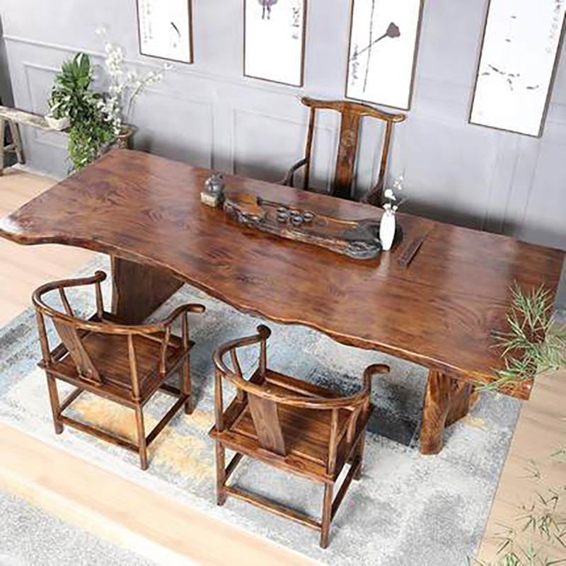 客厅实木大板桌待室自然边泡茶桌洽室YXJ整板功接茶夫谈茶桌