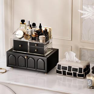 奢棋盘格皮革编织纸巾盒高级感EP 00713卧简轻约家居意客厅室玄创