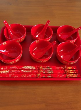新款结婚陶瓷喜庆红色碗筷喜碗套装敬F酒杯敬茶杯全套男方喜庆用