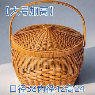 HAS篮新款 带盖拜拜篮传篮统购结婚圆形手提物菜家用拜神野餐篮收