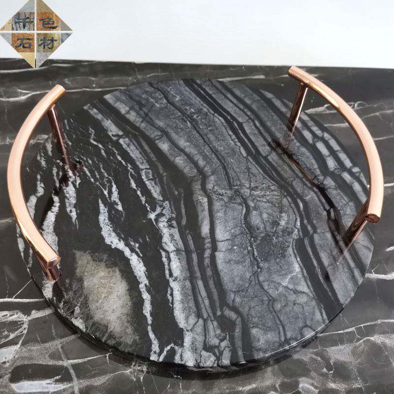 理石圆形RTY托示盘样板间摆件首大饰展酒意店饰品创家居