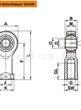Fluro 杆端关节轴承 GILSW 6 公制螺纹 左旋螺纹 M6 GILSW6