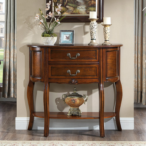 美式全实木玄关h桌进门入户靠墙过道半圆弧形墙边柜客厅走廊尽头