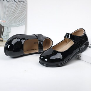 黑色皮鞋夏天女大童公主鞋38码软皮儿童船鞋小主持一字扣学生单鞋