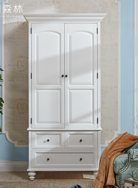 美式衣柜实木欧式衣橱卧室v白色白蜡木成品二门三门原木环保主卧