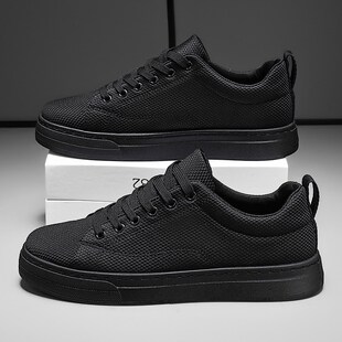 布鞋 男款 子男单鞋 秋季 纯黑色鞋 透气2024新款 男士 男鞋 休闲帆布板鞋