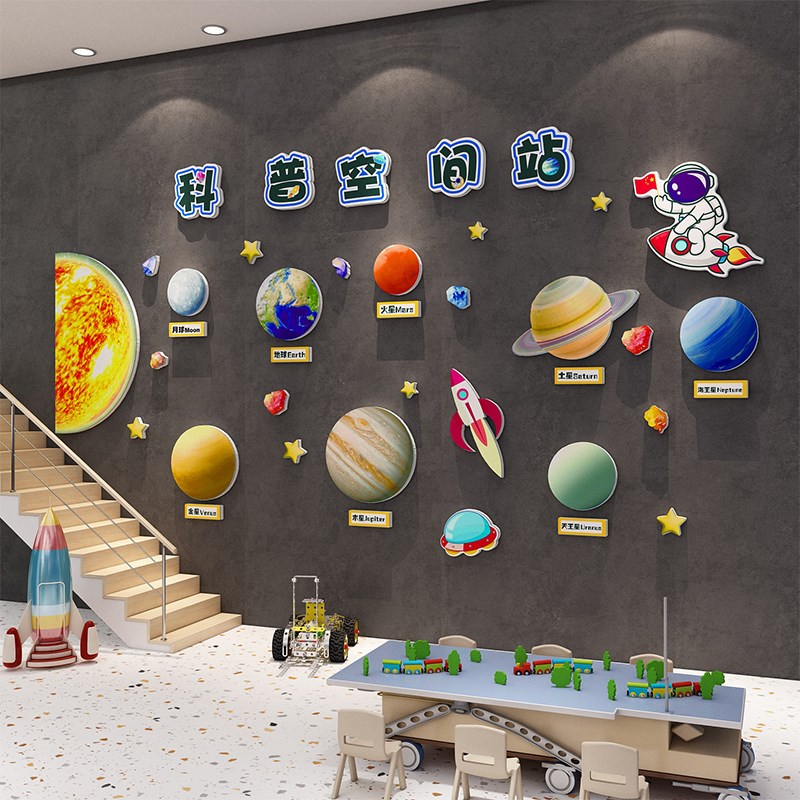 幼儿园科技学教室布置墙面装饰航天太空主题环创材料成品文化走廊