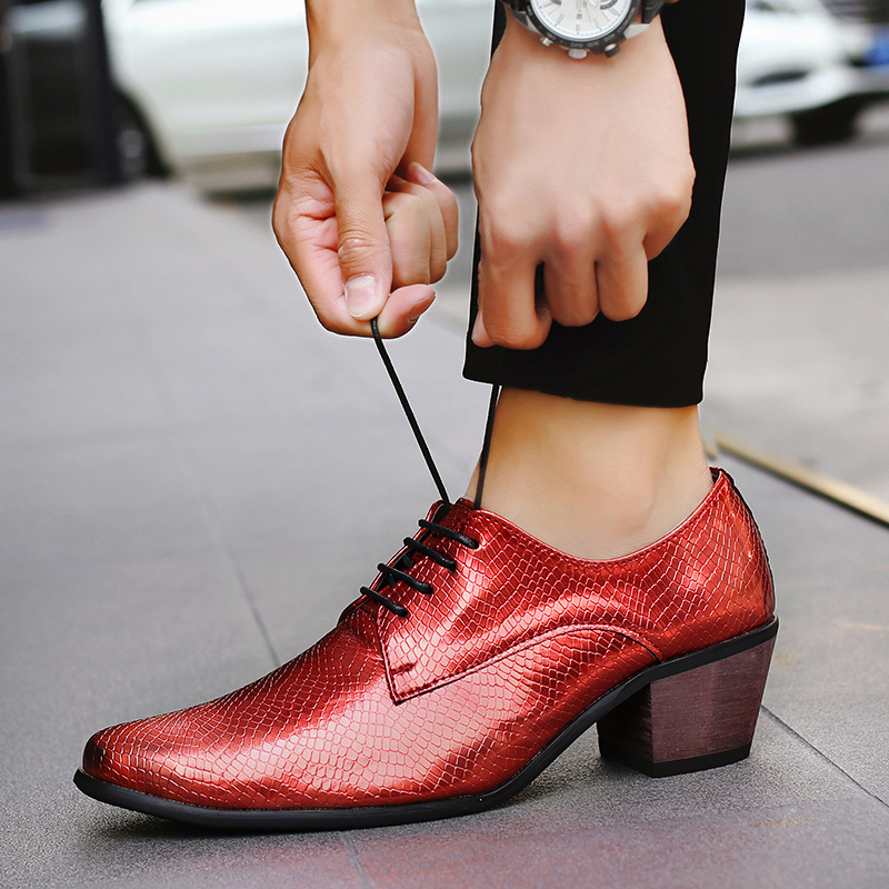 漆皮男士皮鞋尖头高跟鞋夜店男鞋子英伦男式鞋黑色皮鞋高跟鞋男款