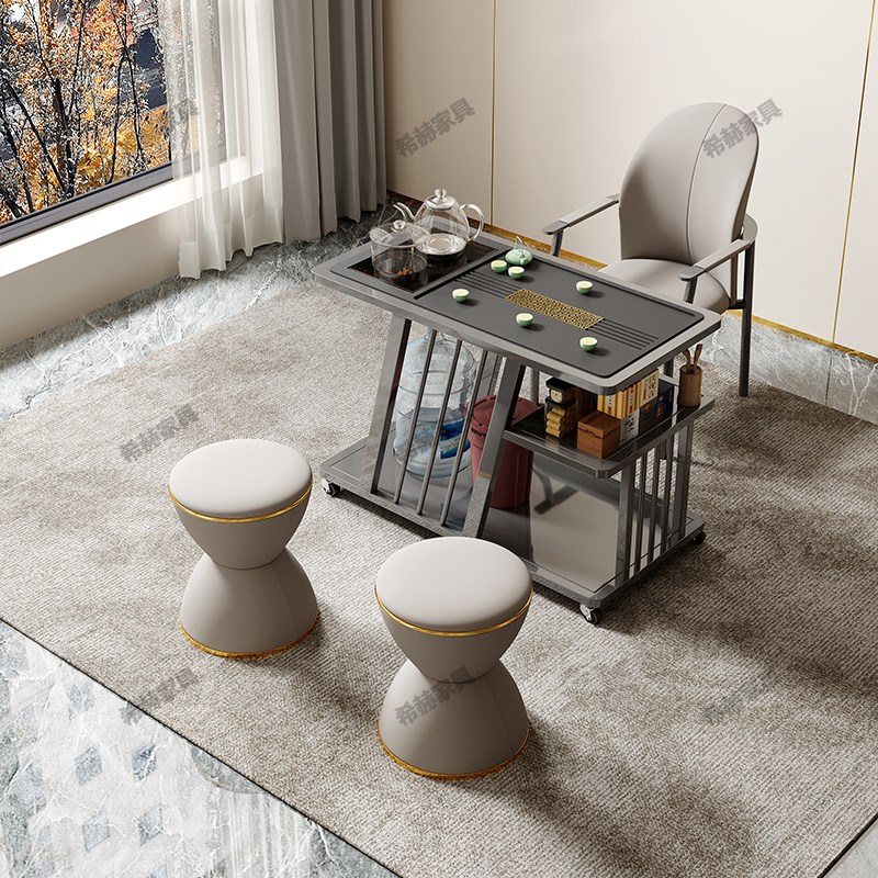 铁艺茶桌家用小茶台碳素钢一体茶水柜移动小茶车阳台小茶桌椅组合