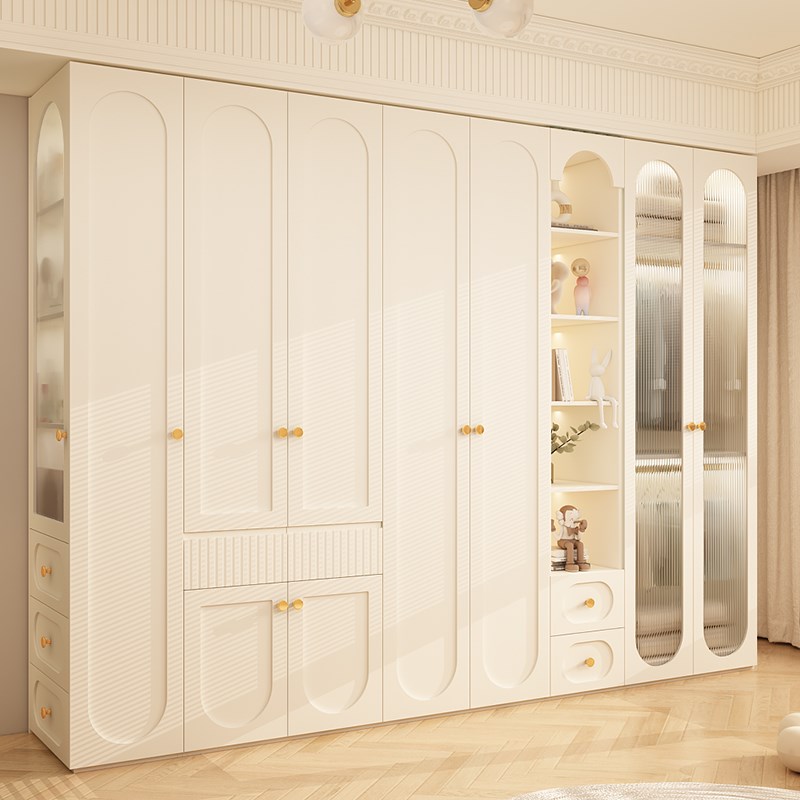 定制ENF级实木奶油风一门到顶大容量衣柜家用卧室欧松板收纳衣橱