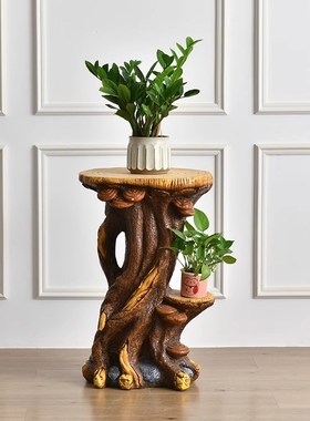 落地摆件流水景假山工艺鱼缸底座仿根雕玄关招财装饰花盆托架子