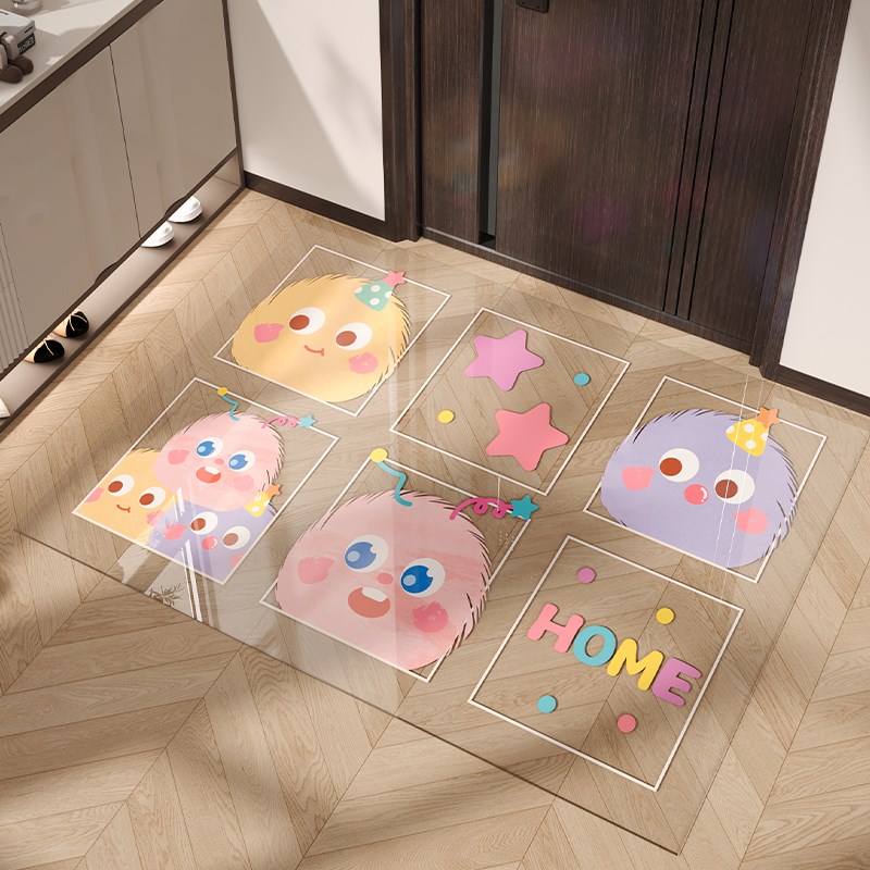2024新款透明卡通入户地垫耐脏可裁剪门垫软玻璃PVC免洗可擦定制