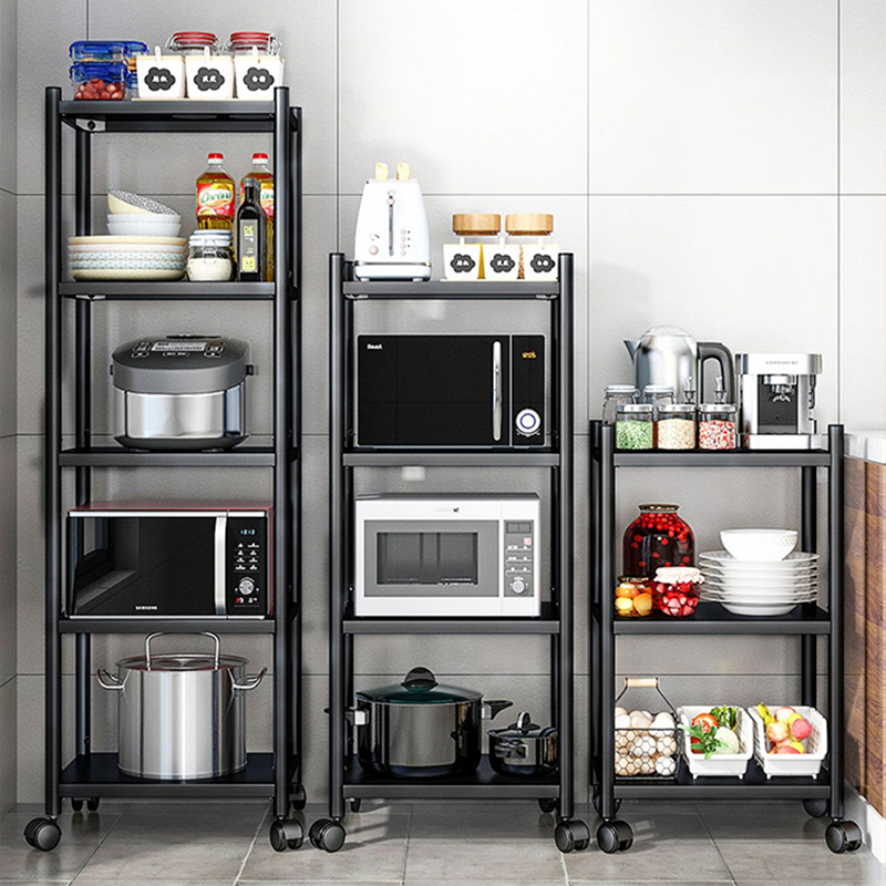 不锈钢厨房置物架落地多层小推车带轮锅具烤箱微波炉夹缝收纳架子