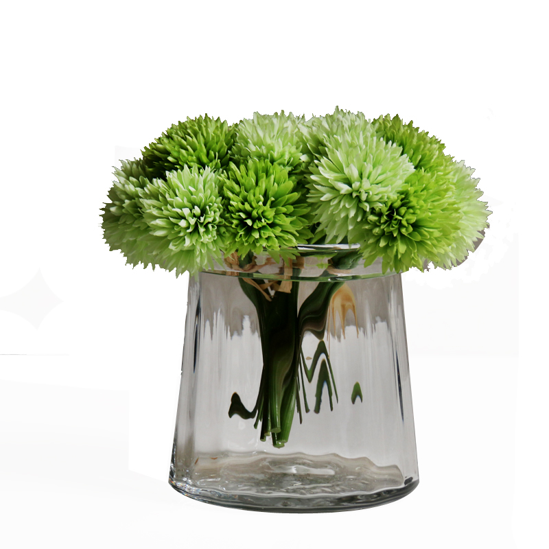 玻璃花瓶客厅餐厅茶几酒店前台木桶状条纹简约现代风摆件饰品圆口