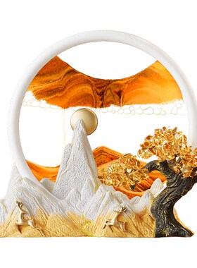 福鹿双至发财树流沙画摆件客厅玄关家居装饰品办公室乔迁开业礼物