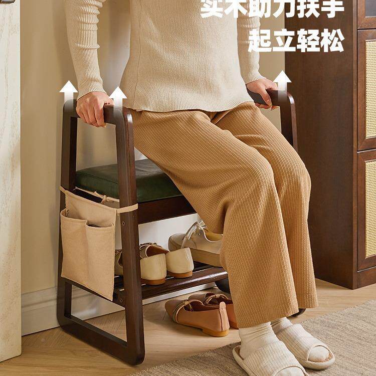逸实木换鞋凳门子口带扶手穿凳入户可坐坐凳玄DJA关凳老家人换鞋