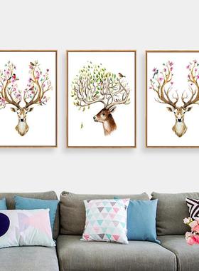北饰欧客装画现代简约S-1280物植绿叶挂画麋鹿小清新墙画家居厅卧
