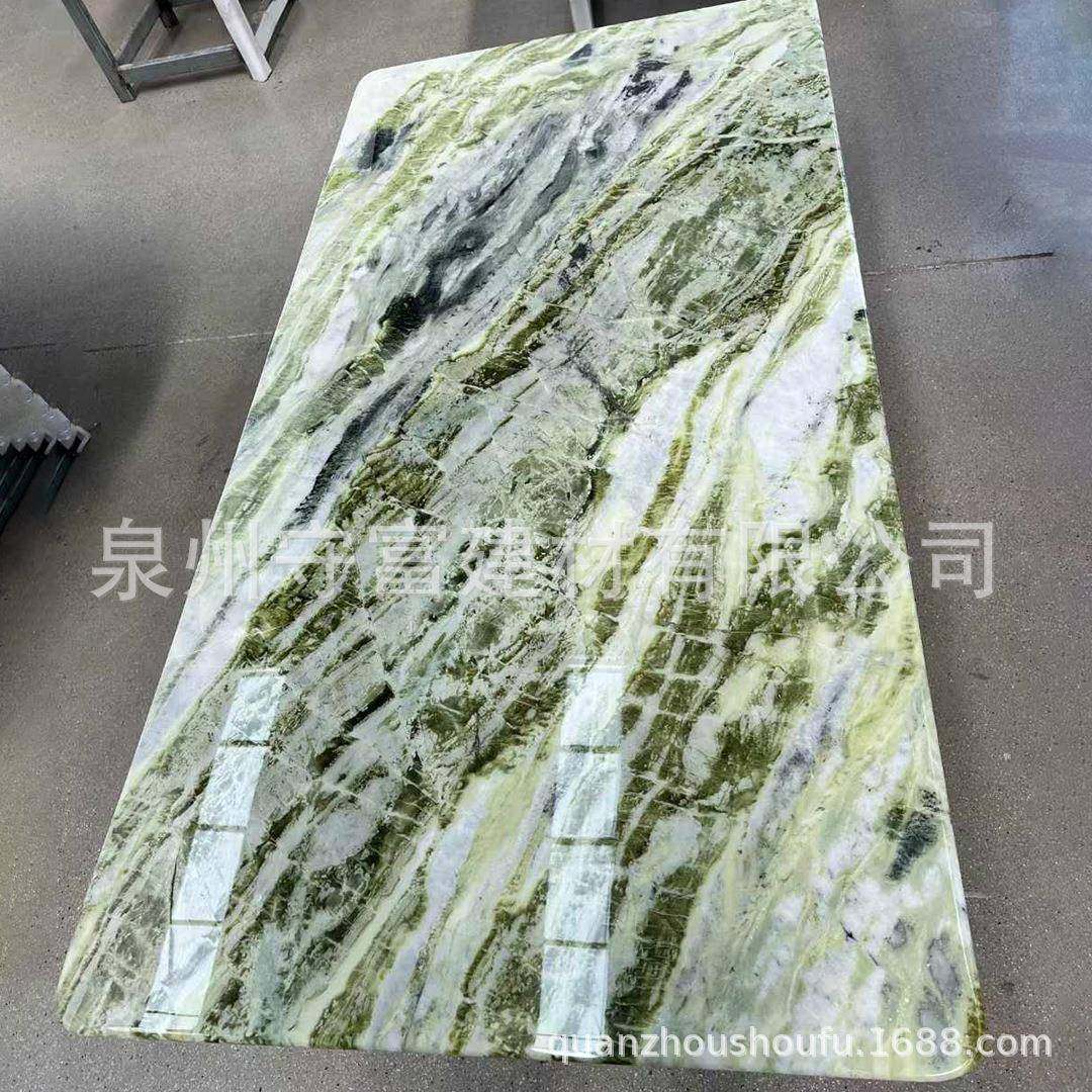 绿翡理石台面餐桌翠家用意奢石式茶无品牌/几客大厅背景墙装饰