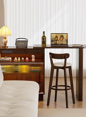 新中古款LBQ伸实木吧台缩桌家用小户型客厅隔断餐高脚桌折叠岛台