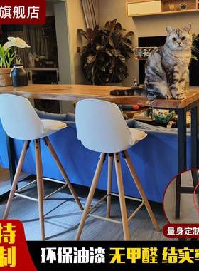 实木台WMX桌椅用客厅隔断小吧台阳台休闲长条家桌靠高脚吧桌椅墙