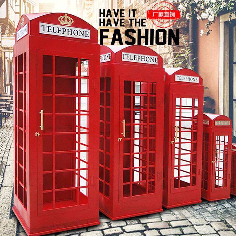 复古英伦风大电话亭模型摆件酒吧陈列展示储物柜家居软装饰品