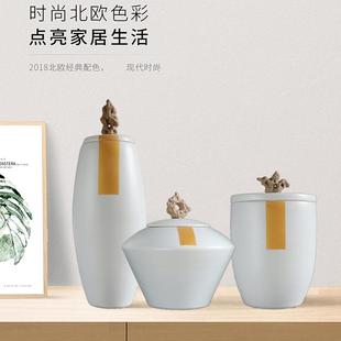 欧式陶瓷罐子摆新中式家居HJL客件电厅视柜软装饰玄品关摆设