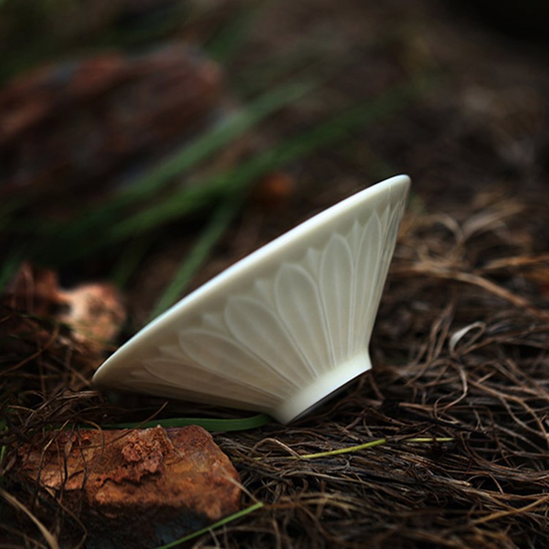 定窑英坡瓷坊茶具斗笠盏定瓷工艺纯白色莲花盏白瓷简约中式主人杯