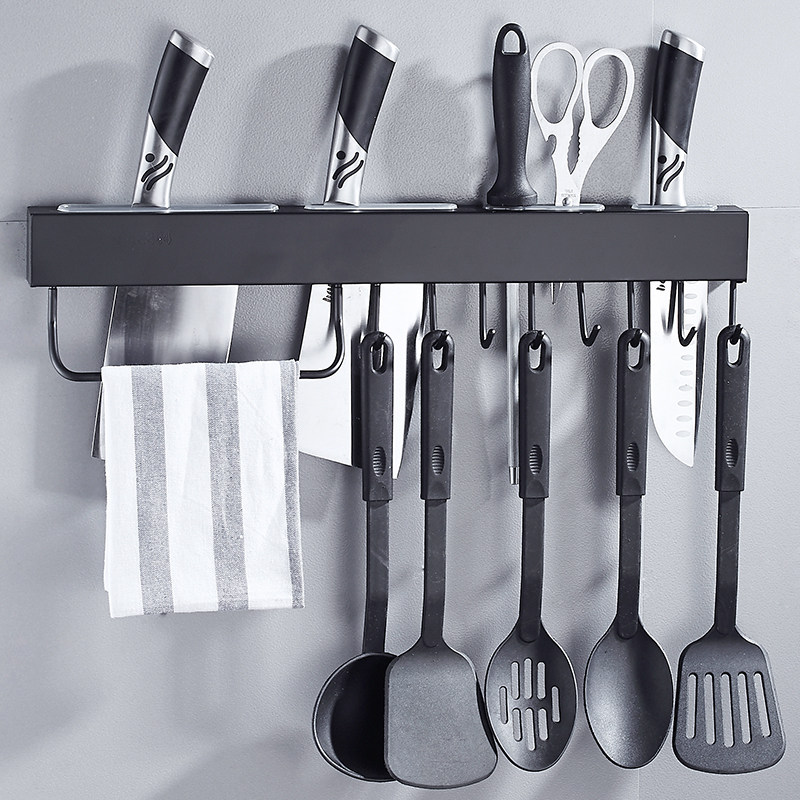 厨房挂杆免打孔不锈钢挂钩挂架壁挂免钉收纳挂勺子铲子排钩置物架