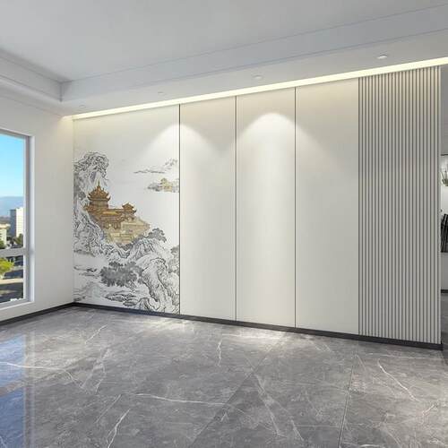 简约金色阁楼电视硬包背景墙客厅沙发F卧室床头刺绣背景墙饭店楼