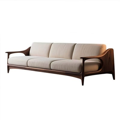 新中式北美黑胡桃木沙发客厅酒店民宿办公室接待洽谈实木直排沙发