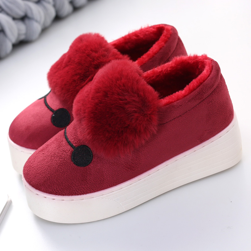 女士棉拖鞋带后跟外穿坡跟包跟高跟冬季防滑家用增高室内保暖棉鞋