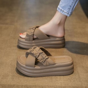 绝美超火高级感一字拖厚底增高沙滩凉鞋 外穿2025新款 女夏季 凉拖鞋