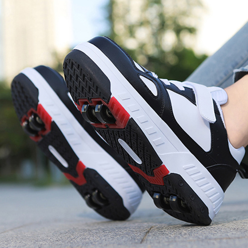 新款暴走鞋双轮四轮滑轮鞋男童儿童带轮子鞋女R童溜冰鞋成人变形