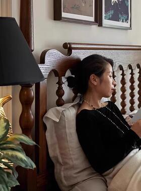 法式白M332床蜡木复古床18米.双美式中古风木人主卧大床全实罗马