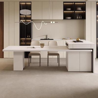 新款岩板户岛台餐桌一体可伸缩大型厅家用色胡无品牌/桃实木长方