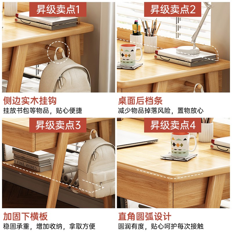 书桌学生家用学习桌写字桌子简易实木腿办K公桌简约现代卧室电脑