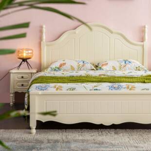 6051#实简木床主卧双人大床1米8约现代美色式白奶油韩式田园风公