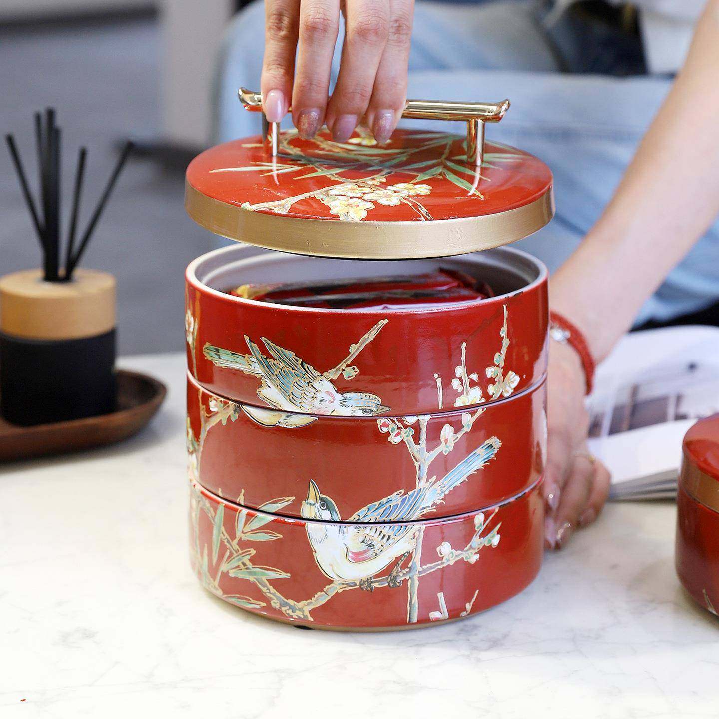 中陶瓷水果级盘QTL高轻奢客厅茶几糕点盒家用桌面收纳红盒网零式,橡塑材料及制品,工业陶瓷,淘宝优惠券,粉丝福利购,淘宝优惠卷