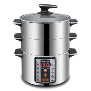 山姆斯不锈多功38878子能家用预电蒸锅26CM定时钢约保温蒸包馒头