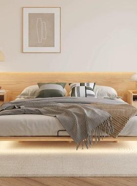 日式无床实悬浮床小户型头现代简卧LKB约主白蜡木木带感应灯双人