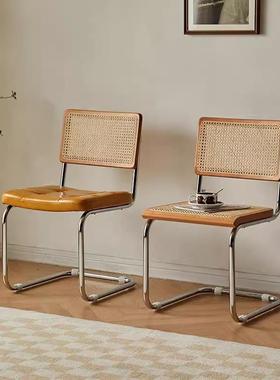 藤编复古休闲EGD椅红in餐s轻奢椅网家用北欧背书桌椅餐厅铁艺靠椅