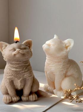 嘉4885石汇美大号猫硅胶模具立立体动物坐猫香薰蜡烛小膏摆件磨具