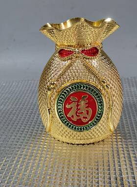 古玩收藏器福袋存罐摆存件铜钱袋储蓄铜罐聚钱宝64035盆家用摆设