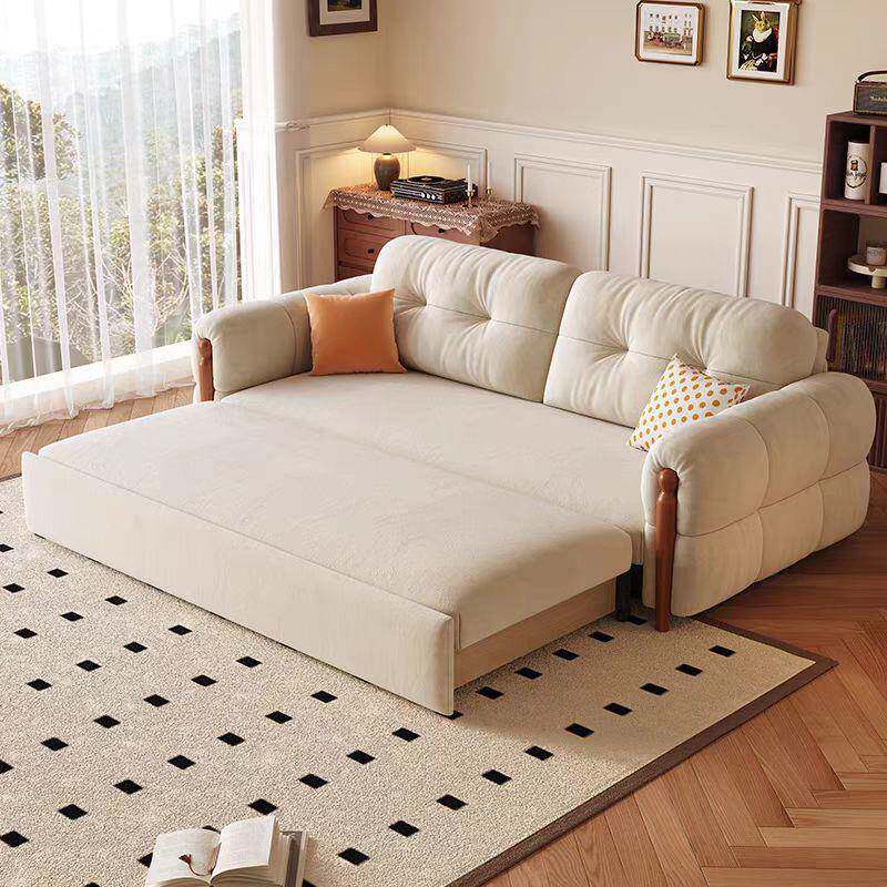 式复古奶油风实木沙发床型折叠两用家用客厅小法户202486554新款