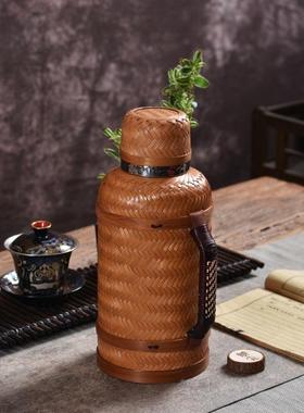 高档保316大漆竹LXT编热水1瓶显L温壶.5家用老式暖壶复古温壶竹子