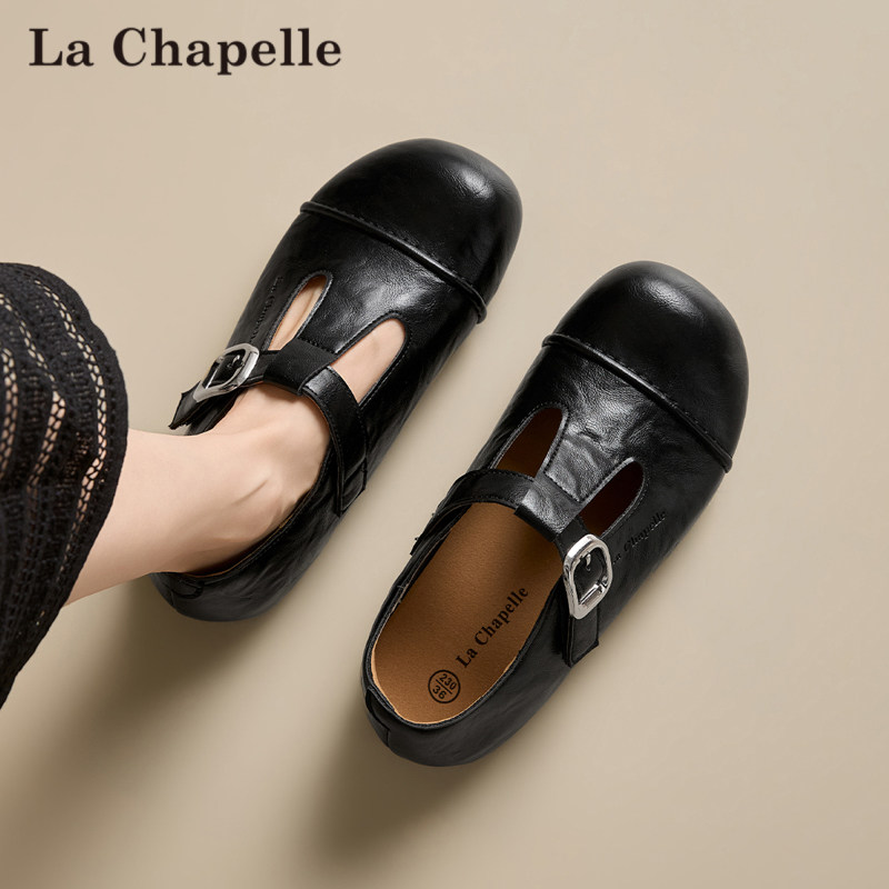 拉夏贝尔黑色皮鞋女2026春季新款平底休闲浅口单鞋百搭软底勃肯鞋,女鞋,乐福鞋（豆豆鞋）,淘宝优惠券,粉丝福利购,淘宝优惠卷