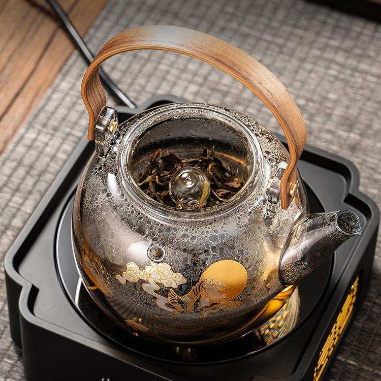 围炉煮茶玻璃茶壶高硼硅玻璃蒸煮两用茶壶电陶炉煮茶壶木把泡茶壶
