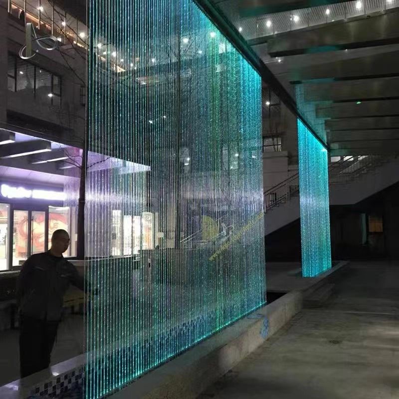 拉线水帘数字水幕墙流水屏风光纤隔断室内人造水景数控字幕流水喷