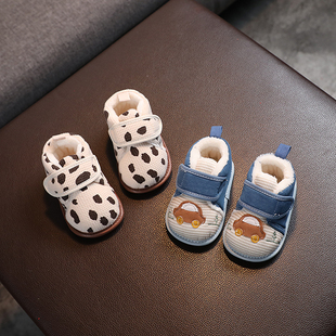 婴儿鞋冬季加绒一岁宝宝棉鞋软底学步男宝手工布鞋11个月小童二棉